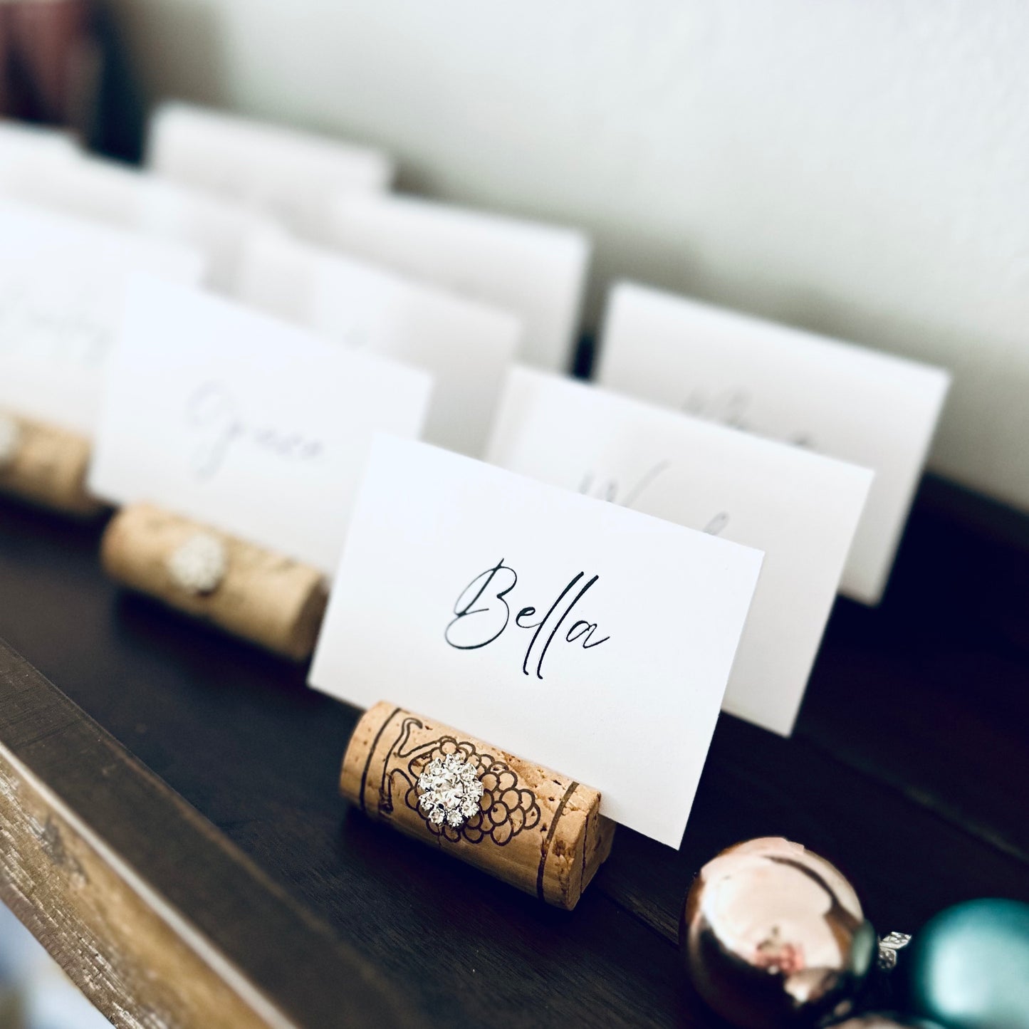 Gemstone Place Card Holders & Printed Guest Names