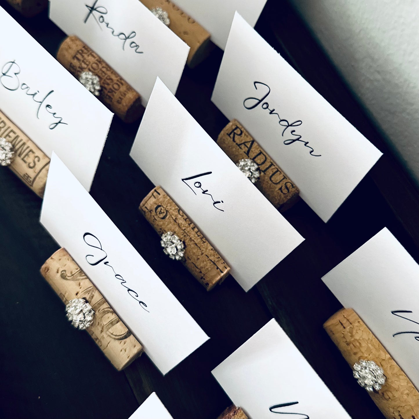 Gemstone Place Card Holders & Printed Guest Names