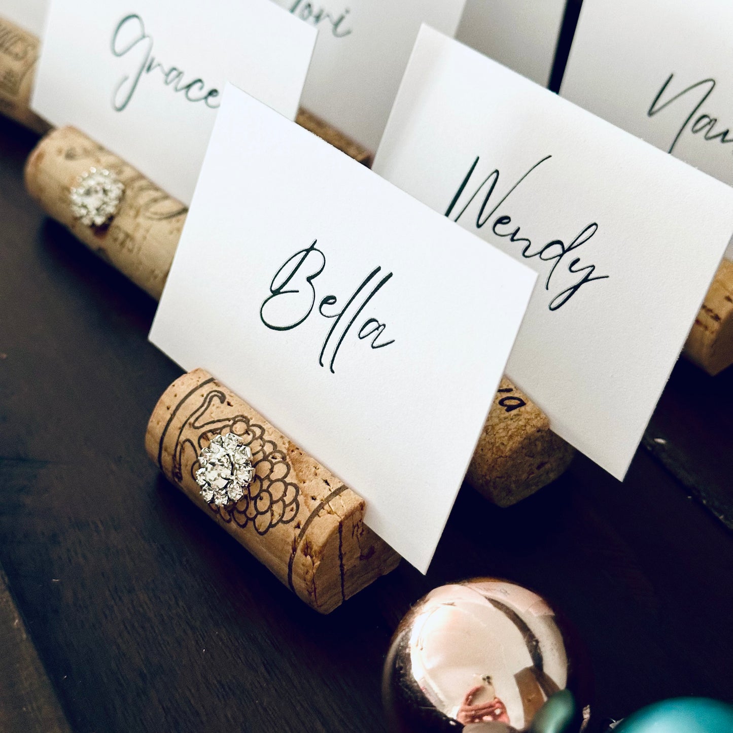 Gemstone Place Card Holders & Printed Guest Names