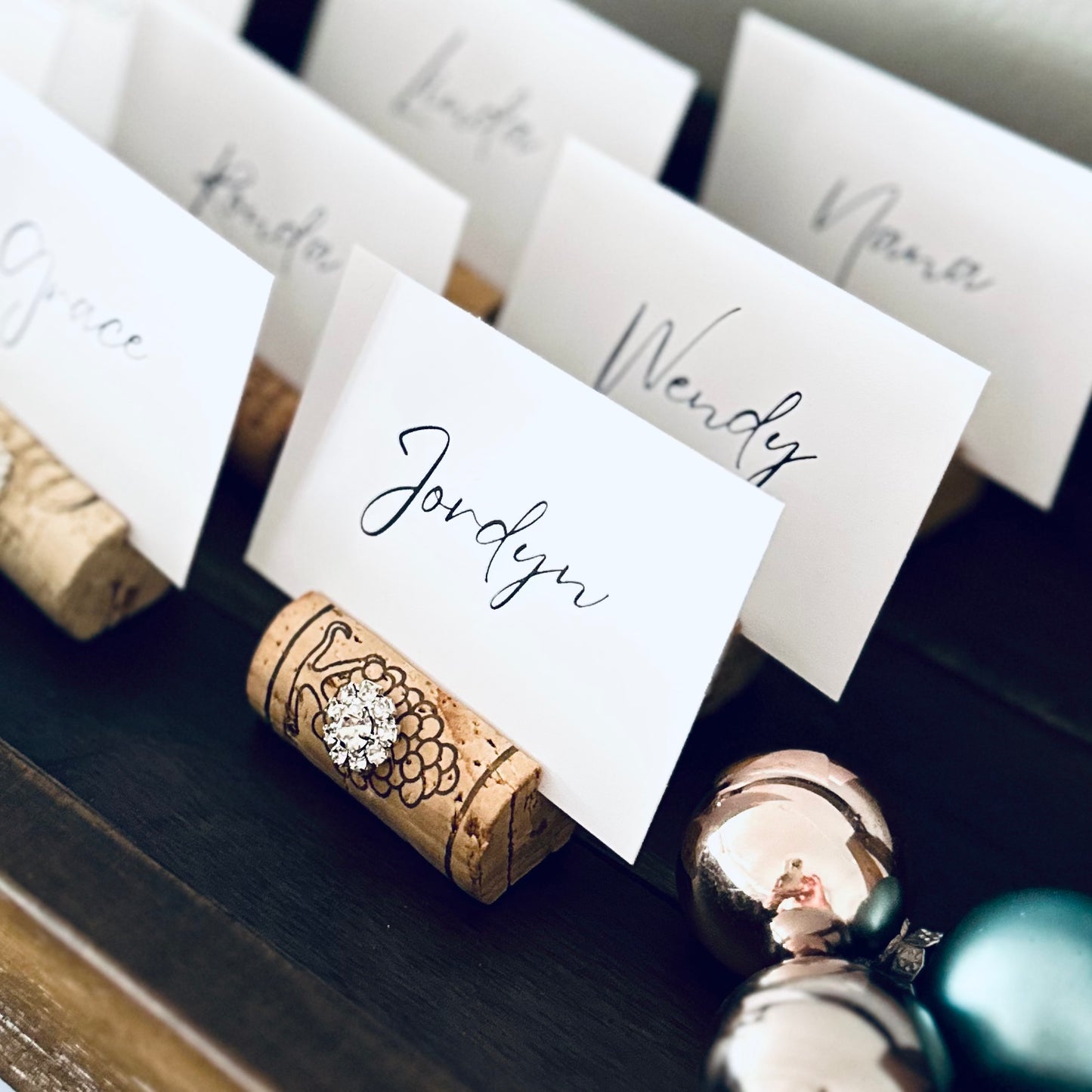 Gemstone Place Card Holders & Printed Guest Names