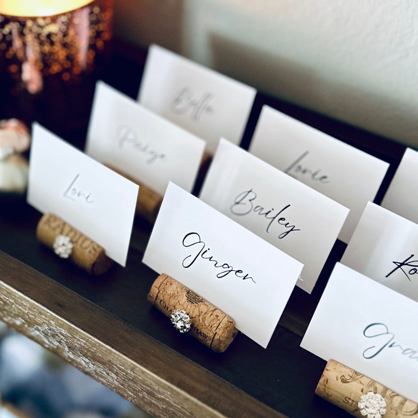 Gemstone Place Card Holders & Printed Guest Names