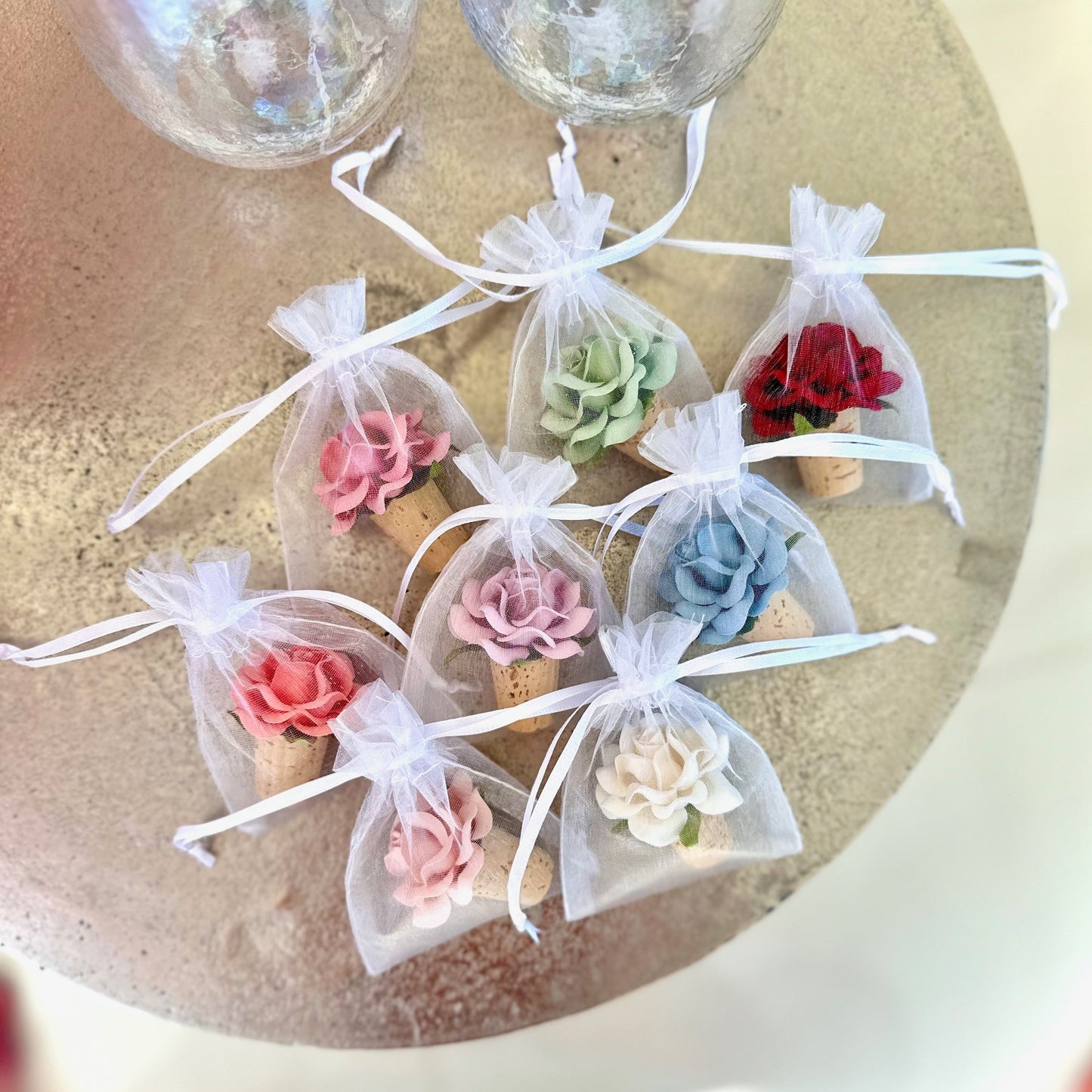 Wine Stopper Wedding Favors in 32 Custom Colors, FREE Organza Favor Bags Included!