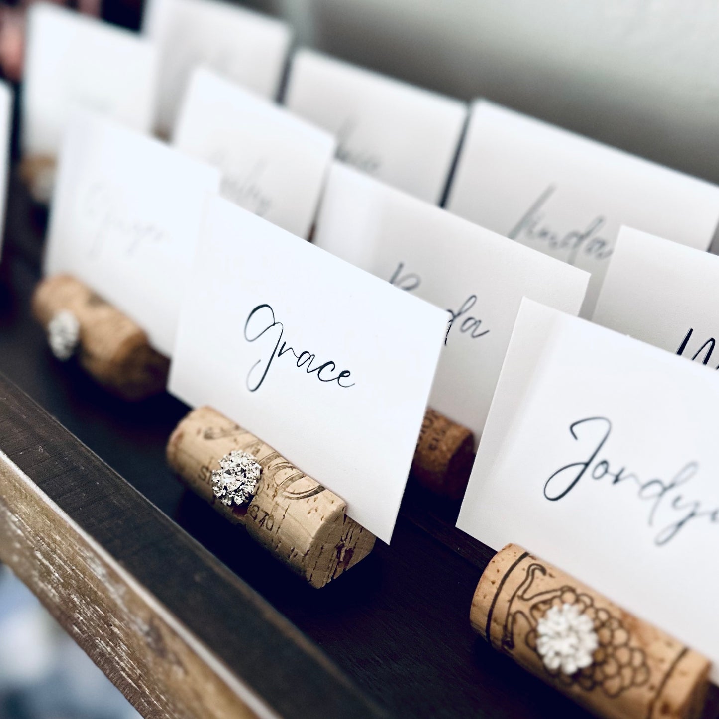 Gemstone Place Card Holders & Printed Guest Names