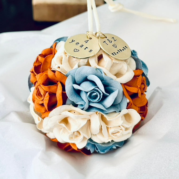 4th Wedding Anniversary Ornament | Flower Theme Fourth Wedding Anniversary Gift
