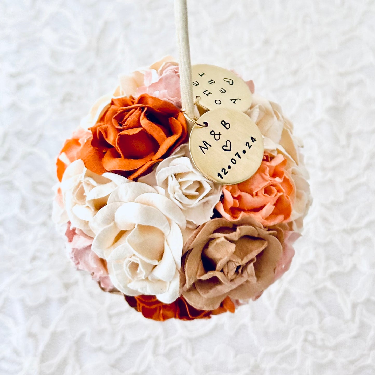 First Anniversary Gift | Paper Flower Ornament with Personalized Charms